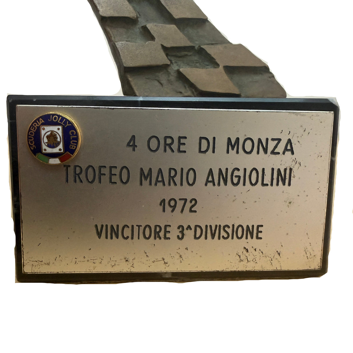 Scuderia Jolly Club, Trofeo 4 Ore di Monza 1972 Trofeo Mario Angiolini Vincitore 3ª Divisione Originale d'Epoca in Bronzo su Base in Marmo - Raggi's Automobilia e Ricambi Auto