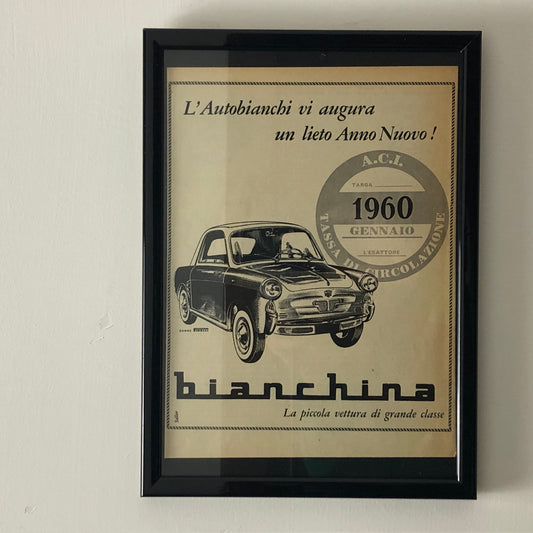 Autobianchi, Pubblicità Lieto Anno Nuovo 1960 Autobianchi Bianchina - Raggi's Collectibles' Automotive Art