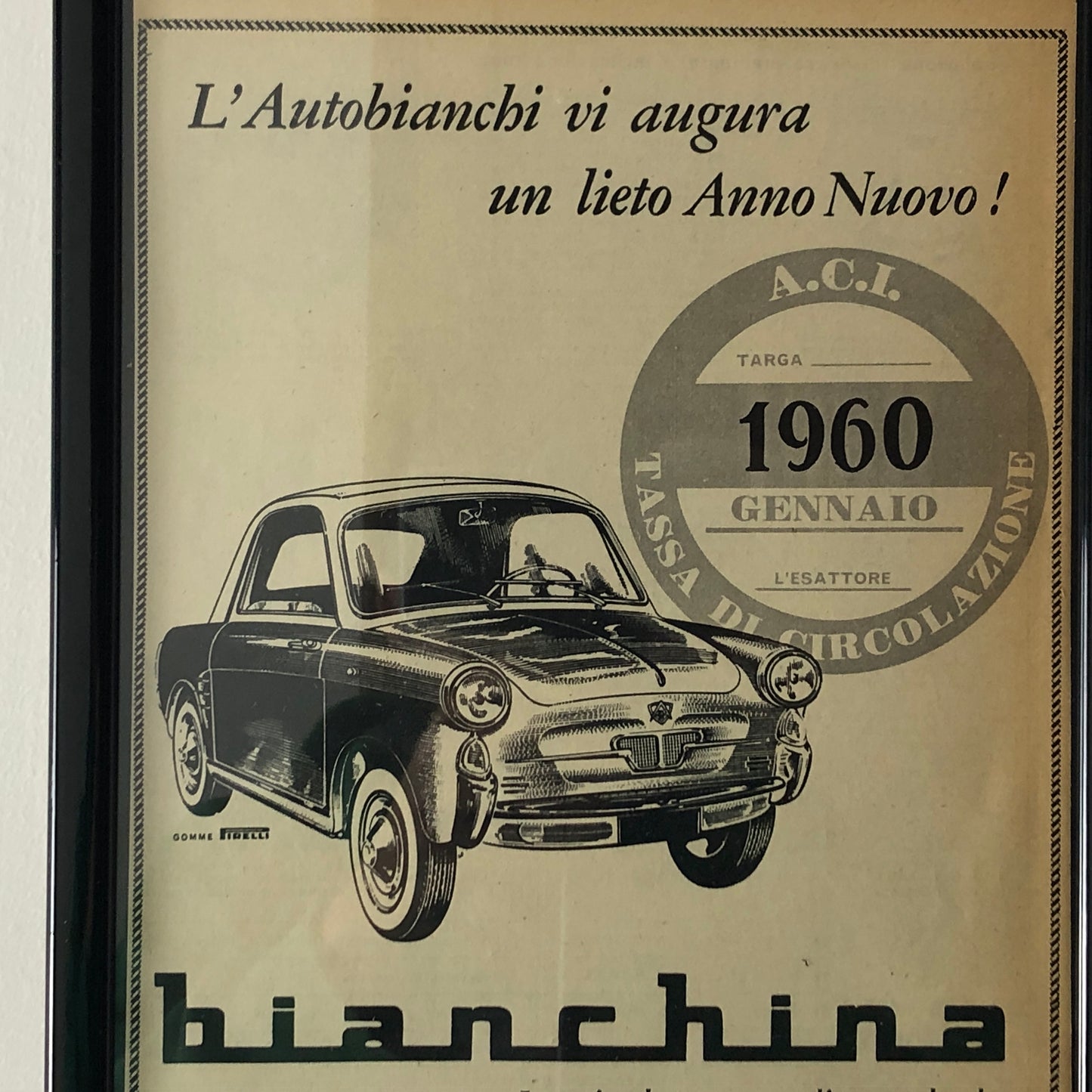 Autobianchi, Pubblicità Lieto Anno Nuovo 1960 Autobianchi Bianchina