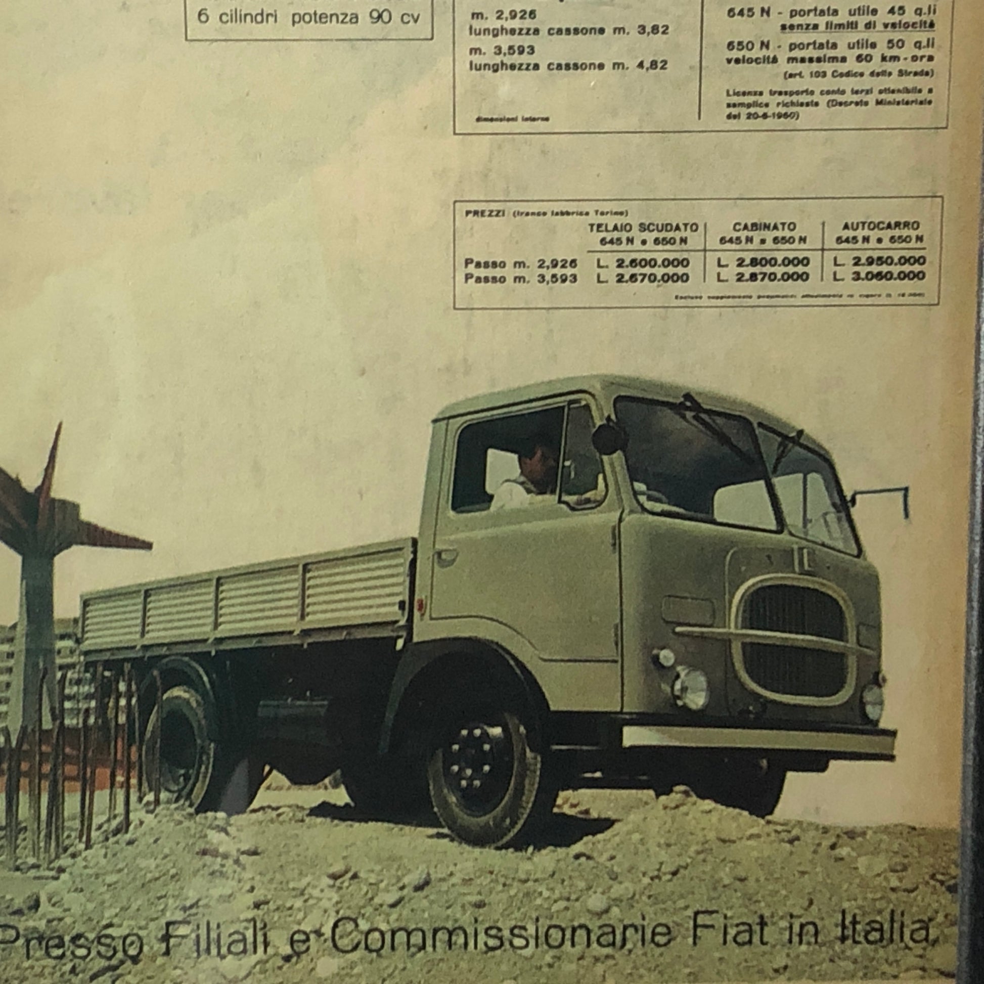 FIAT, Pubblicità Anno 1960 FIAT 645 N e 650 N con Didascalia in Italiano - Raggi's Collectibles' Automotive Art