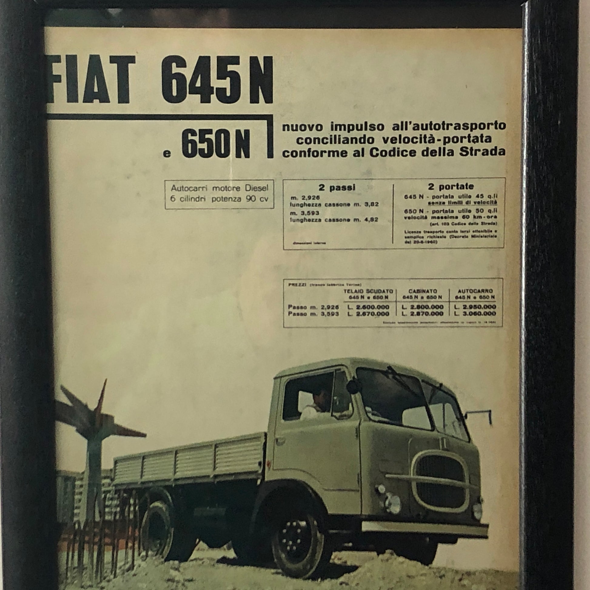 FIAT, Pubblicità Anno 1960 FIAT 645 N e 650 N con Didascalia in Italiano - Raggi's Collectibles' Automotive Art