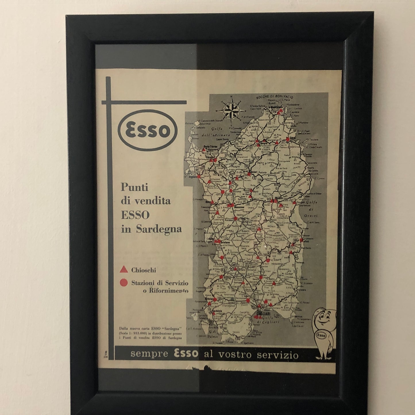 Esso, 1960 Advertising Esso Points of Sale - Service Stations in Sardinia with Italian Caption