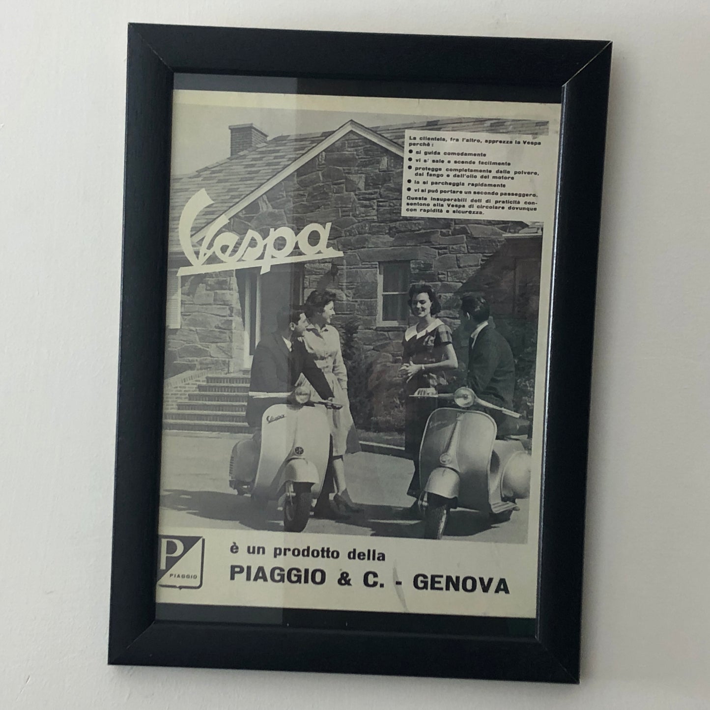 Piaggio, Advertisement Year 1960 Piaggio Vespa with Caption in Italian