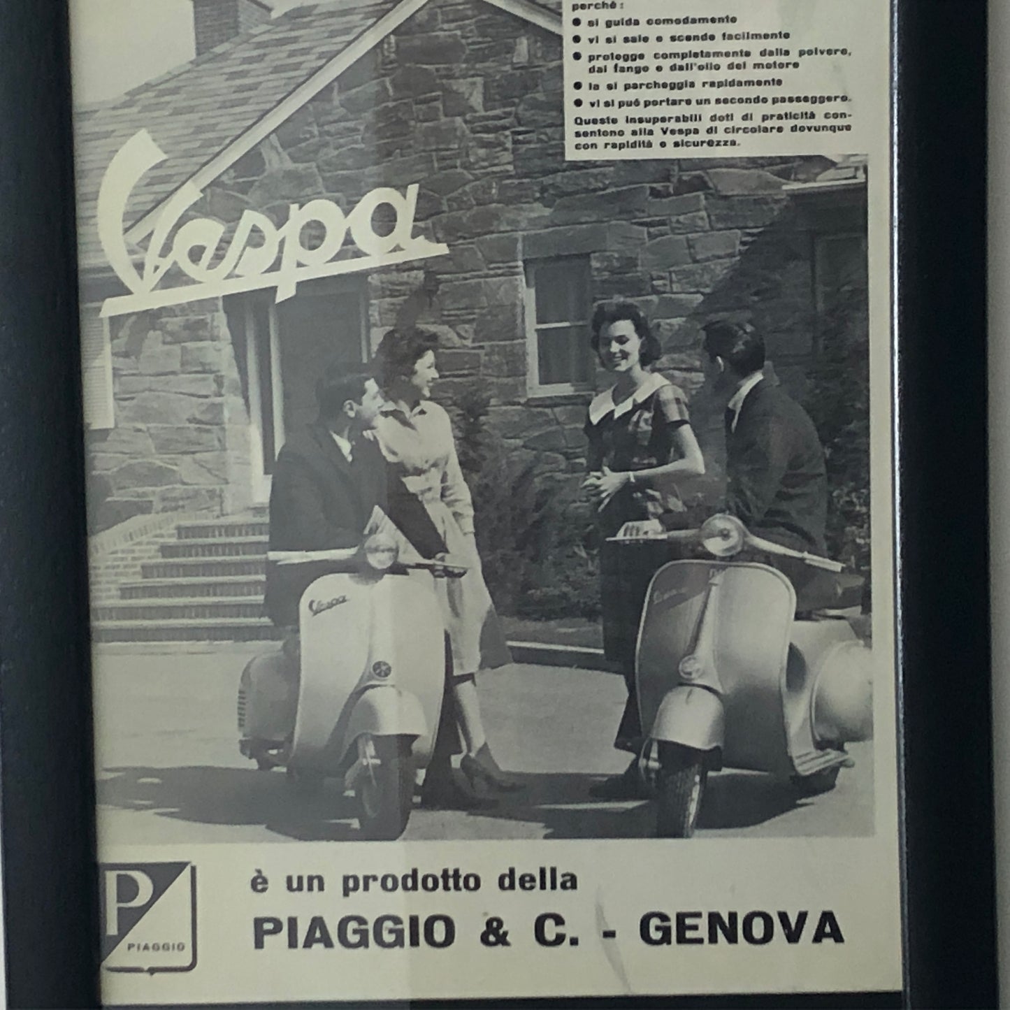 Piaggio, Pubblicità Anno 1960 Piaggio Vespa con Didascalia in Italiano - Raggi's Collectibles' Automotive Art