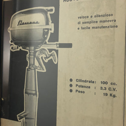 Piaggio, Pubblicità Anno 1960 Motore Marino Piaggio Moscone con Didascalia in Italiano - Raggi's Collectibles' Automotive Art