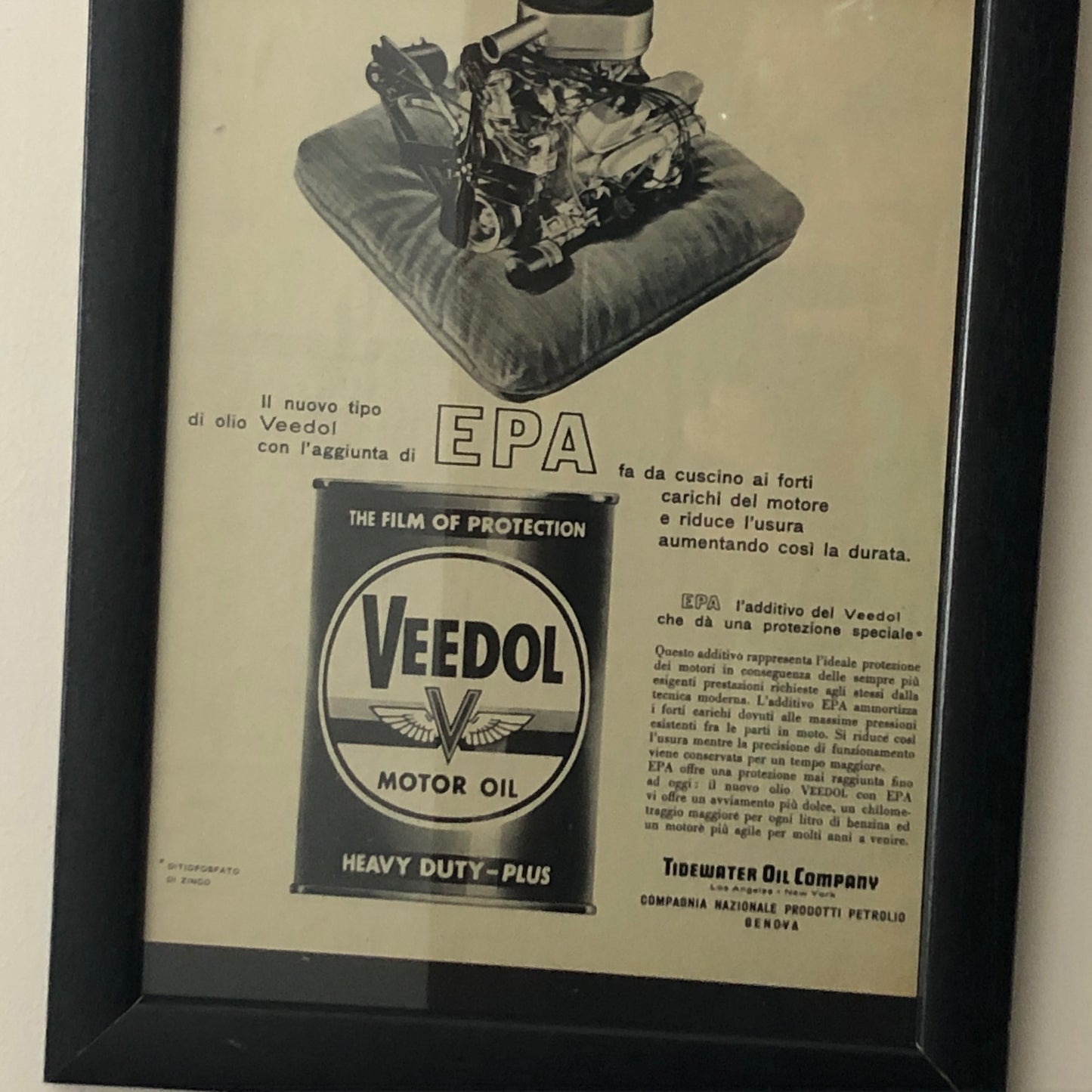 Veedol Motor Oil, Advertisement Year 1959 Veedol Motor Oil with Caption in Italian