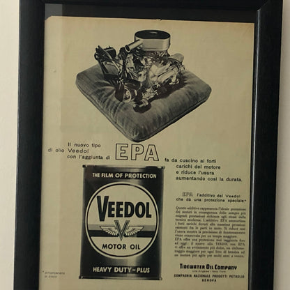 Veedol Motor Oil, Pubblicità Anno 1959 Veedol Motor Oil con Didascalia in Italiano - Raggi's Collectibles' Automotive Art