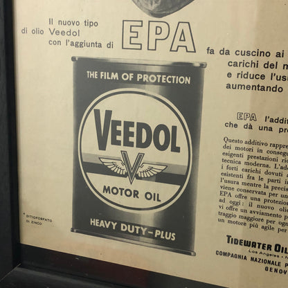 Veedol Motor Oil, Pubblicità Anno 1959 Veedol Motor Oil con Didascalia in Italiano - Raggi's Collectibles' Automotive Art