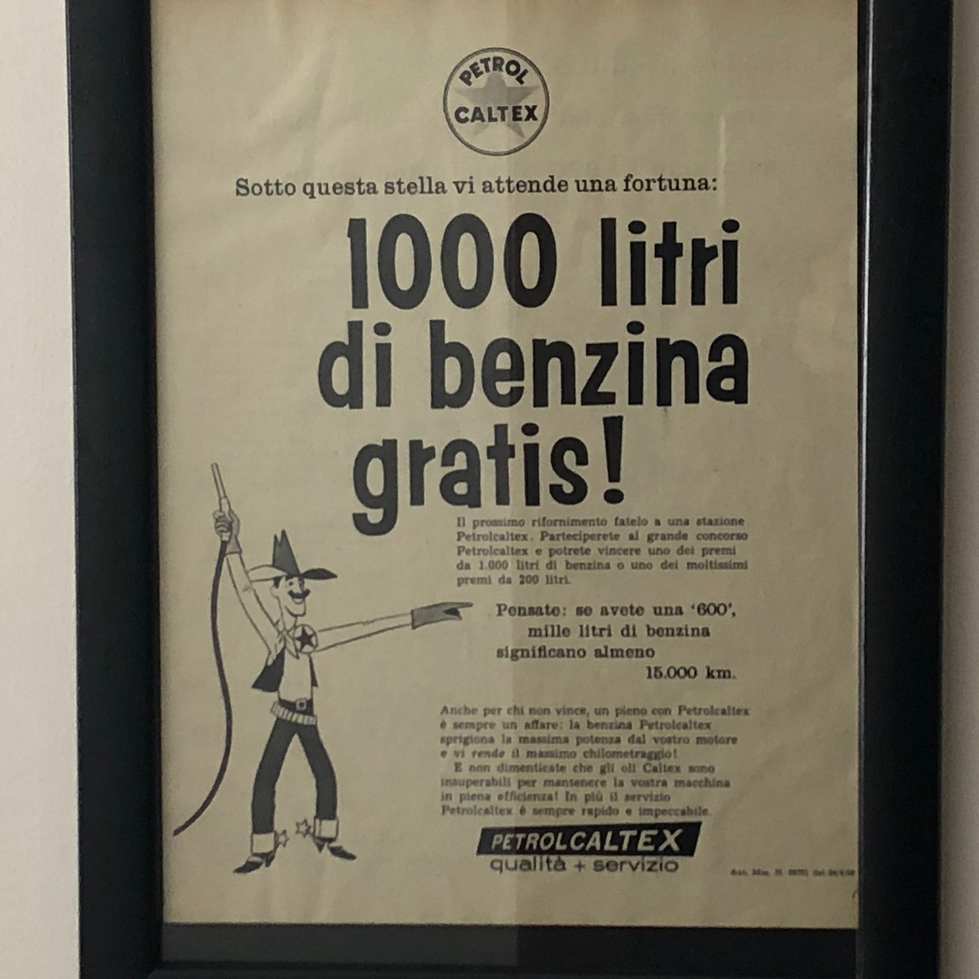 Petrol Caltex, Pubblicità Anno 1959 Concorso Petrol Caltex 1000 Litri di Benzina Gratis - Raggi's Collectibles' Automotive Art