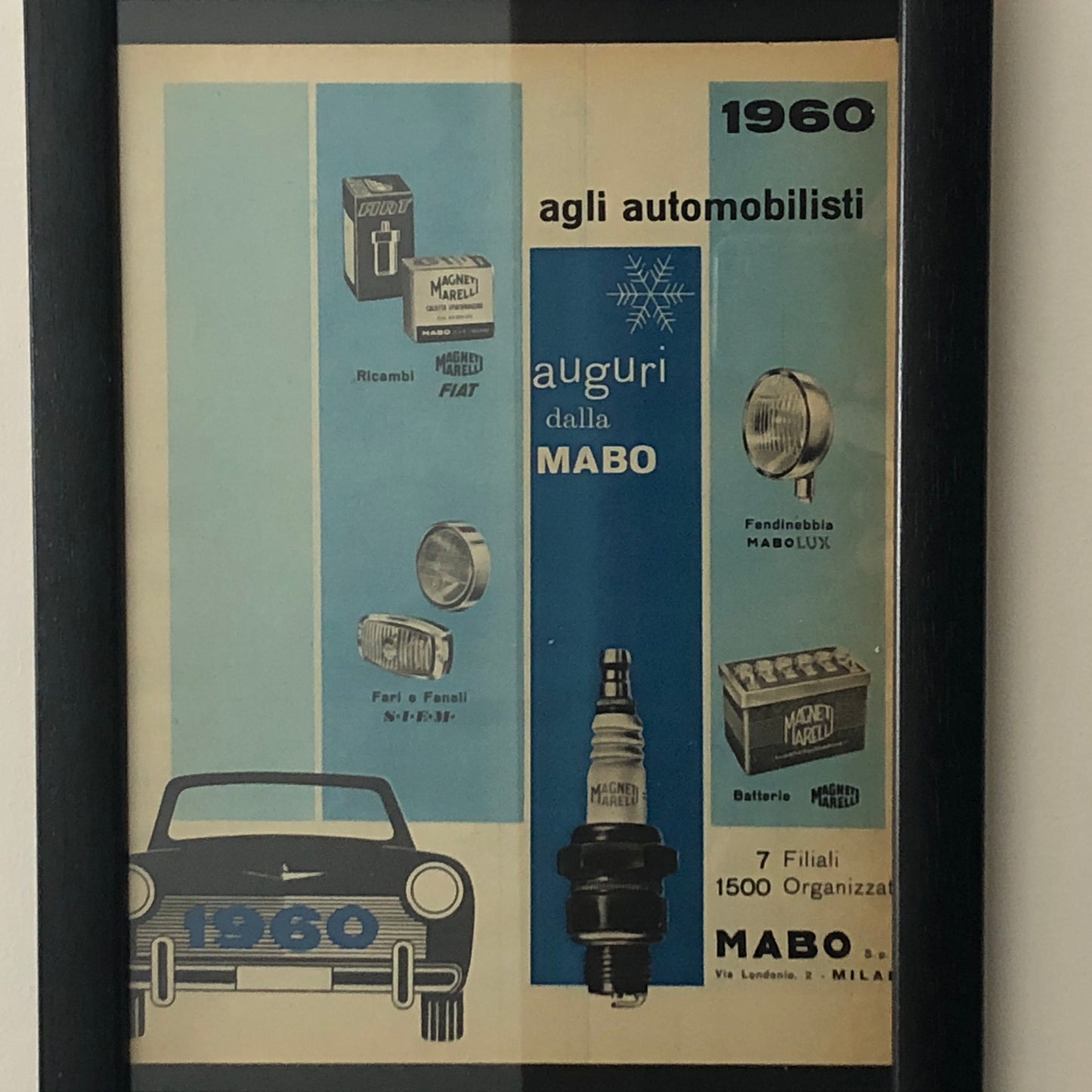 Magneti Marelli, Pubblicità Anno 1960 Auguri dalla MABO agli Automobilisti Disegnata dallo Studio Dalla Costa
