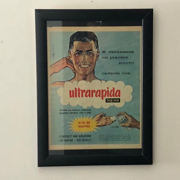 Squibb, Pubblicità Anno 1960 Squibb Schiuma da Barba Ultrarapida con Didascalia in Italiano