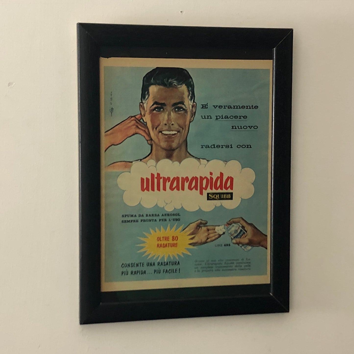 Squibb, Advertisement Year 1960 Squibb Ultra-fast Shaving Foam with Caption in Italian