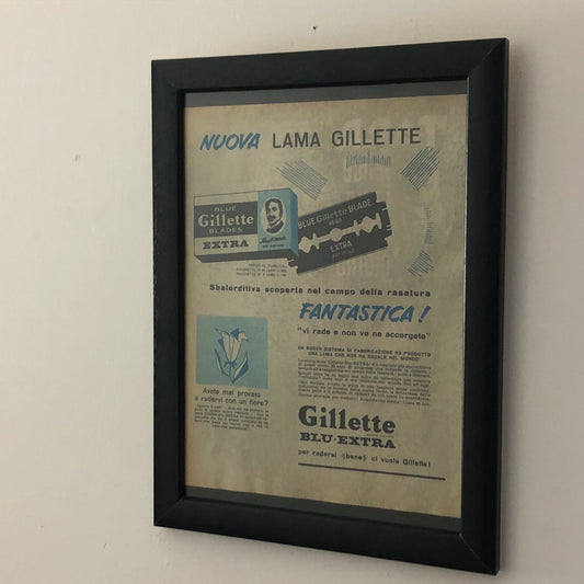 Gillette, Pubblicità Anno 1960 Nuova Lama Gillette con Didascalia in Italiano - Raggi's Collectibles' Automotive Art