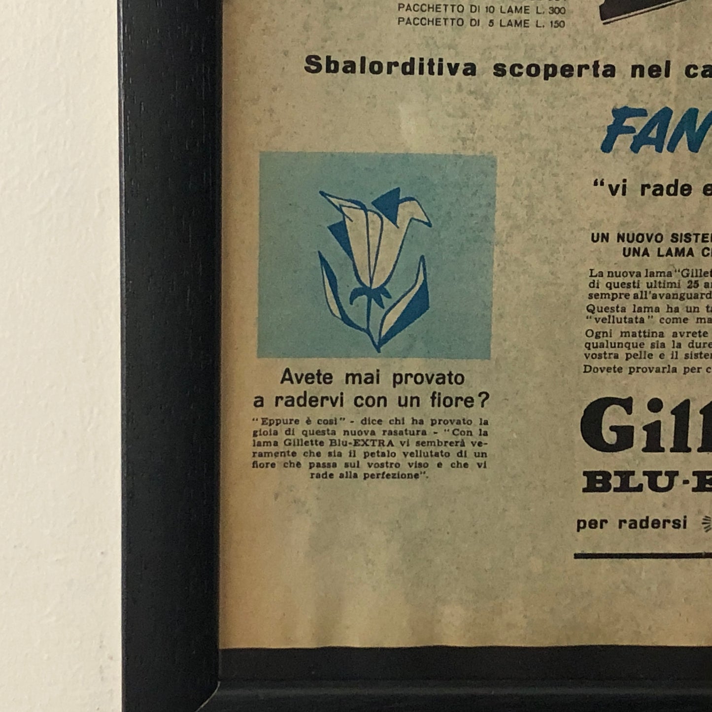 Gillette, Advertising Year 1960 New Gillette Blade with Caption in Italian