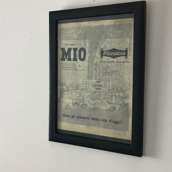 Locatelli, Pubblicità Anno 1960 Formaggino Mio Mozzarella Pizzaiola 100 Anni Locatelli con Didascalia in Italiano