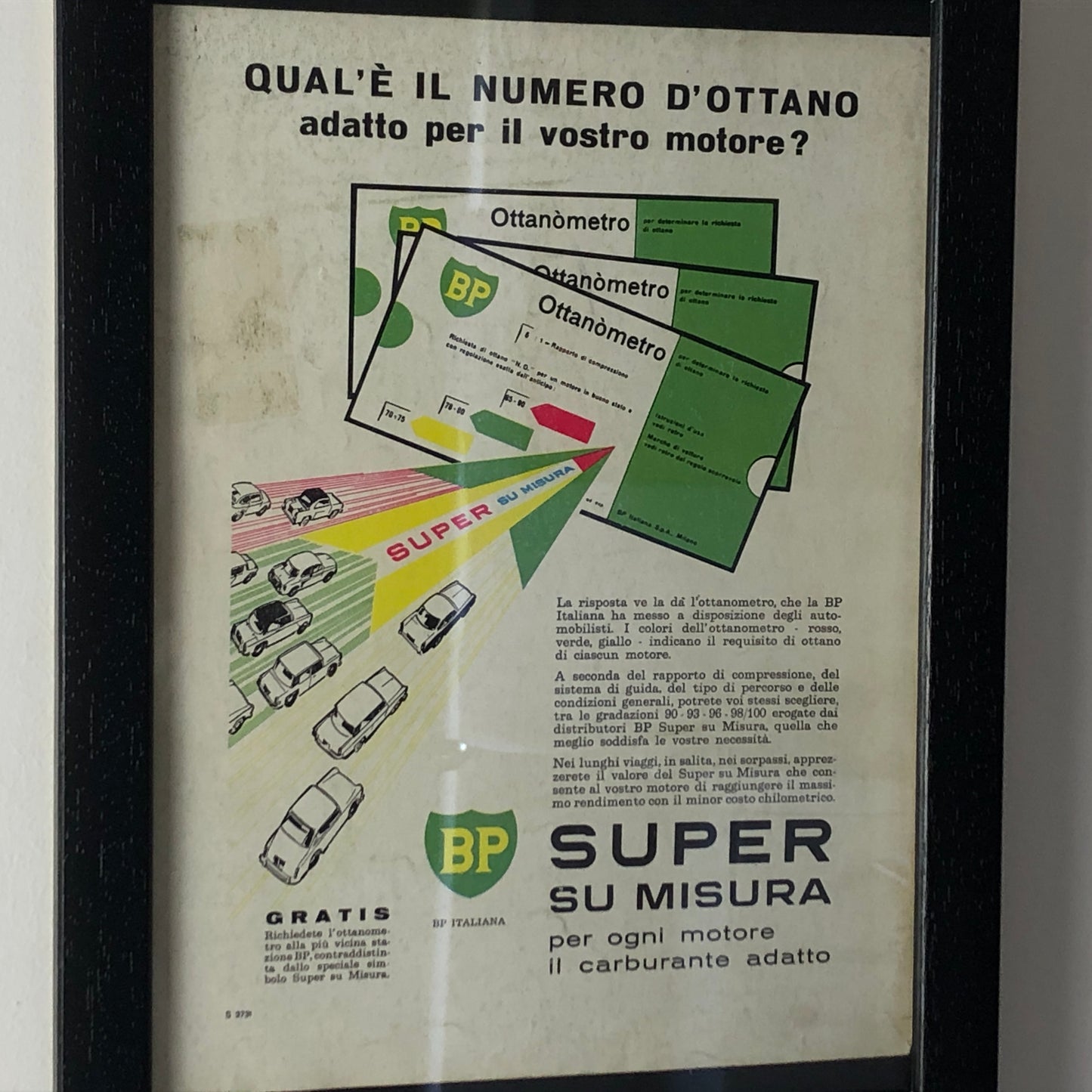 BP, Pubblicità Anno 1960 BP Super su Misura con Didascalia in Italiano - Raggi's Collectibles' Automotive Art