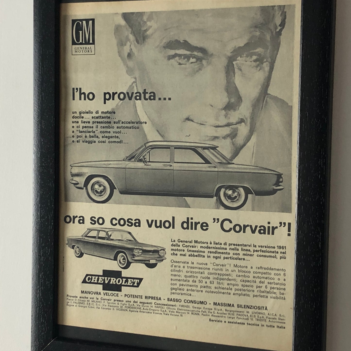 Chevrolet, Advertisement Year 1960 Chevrolet Corvair with Caption in Italian