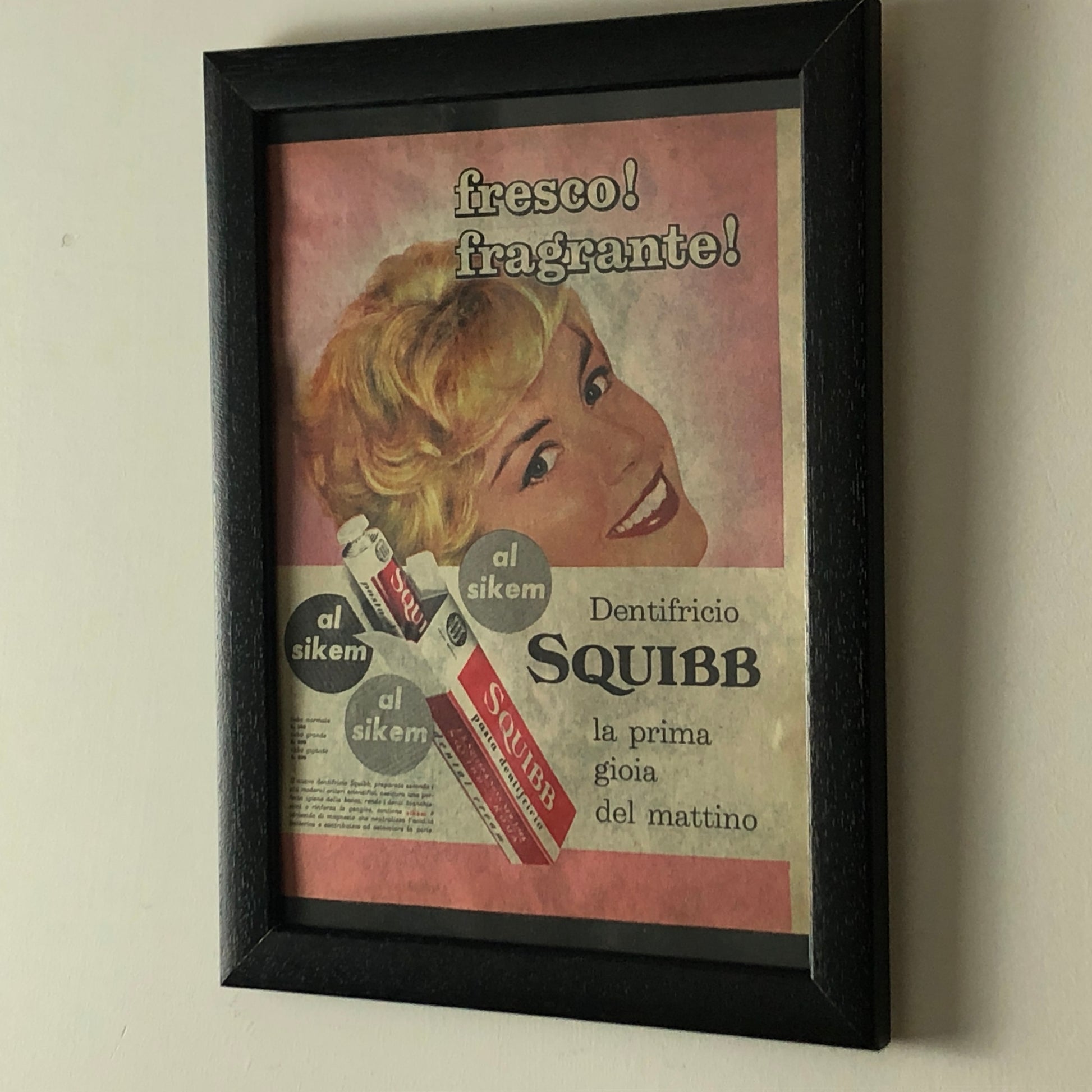 Squibb, Pubblicità Anno 1960 Dentifricio Squibb con Listino Prezzi e Didascalia in Italiano - Raggi's Collectibles' Automotive Art