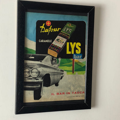 Dufour, Pubblicità Anno 1960 Caramelle LYS Bar Disegnata dallo Studio Dalla Costa - Raggi's Collectibles' Automotive Art