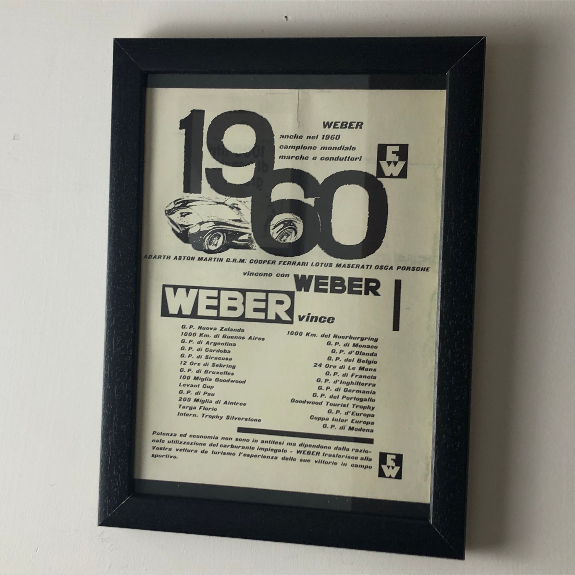 Weber, Pubblicità Anno 1960 Carburatori Weber Campione del Mondo Disegnata da Antonio de Giusti - Raggi's Collectibles' Automotive Art