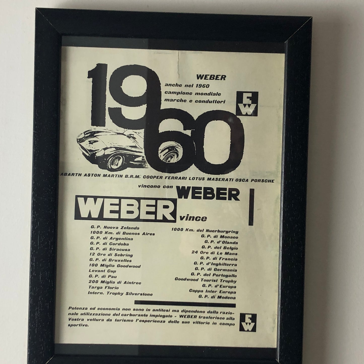 Weber, Pubblicità Anno 1960 Carburatori Weber Campione del Mondo Disegnata da Antonio de Giusti - Raggi's Collectibles' Automotive Art