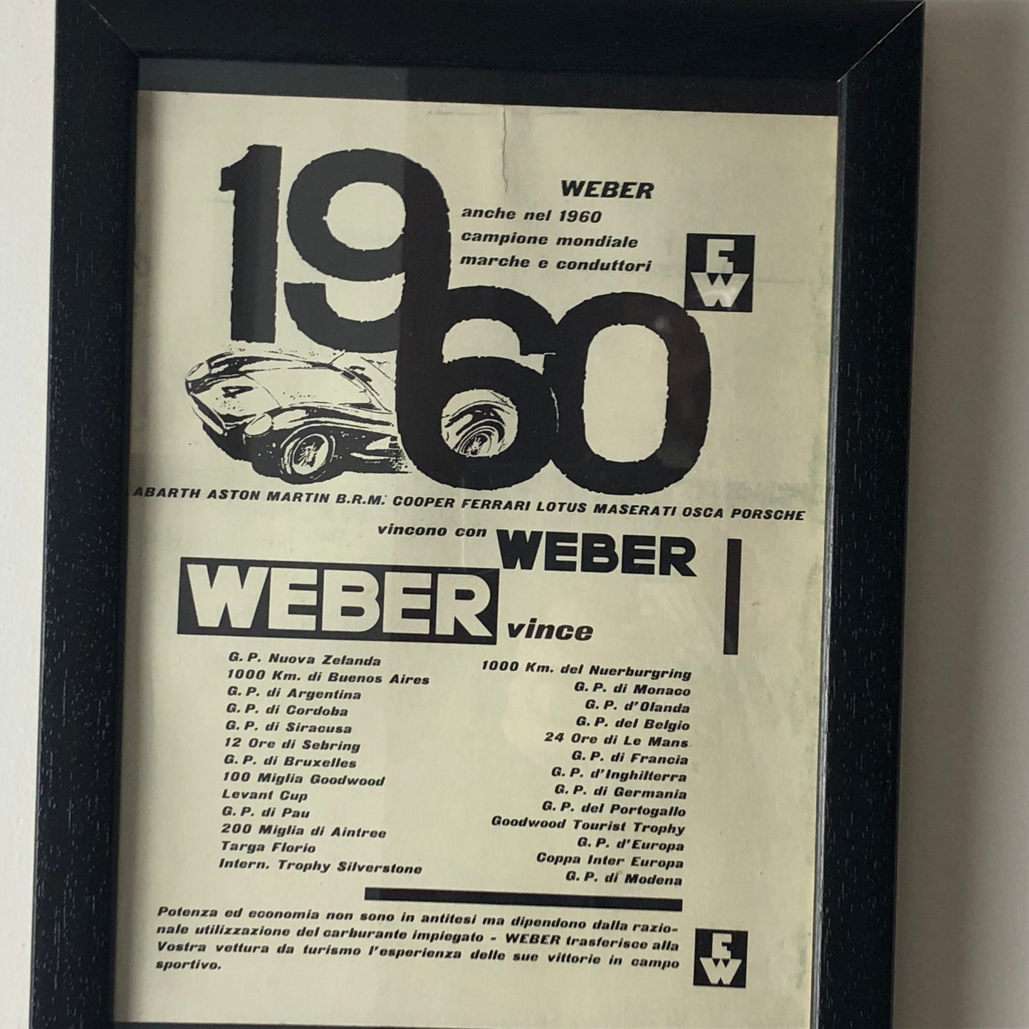 Weber, Advertisement Year 1960 World Champion Weber Carburettors Designed by Antonio de Giusti