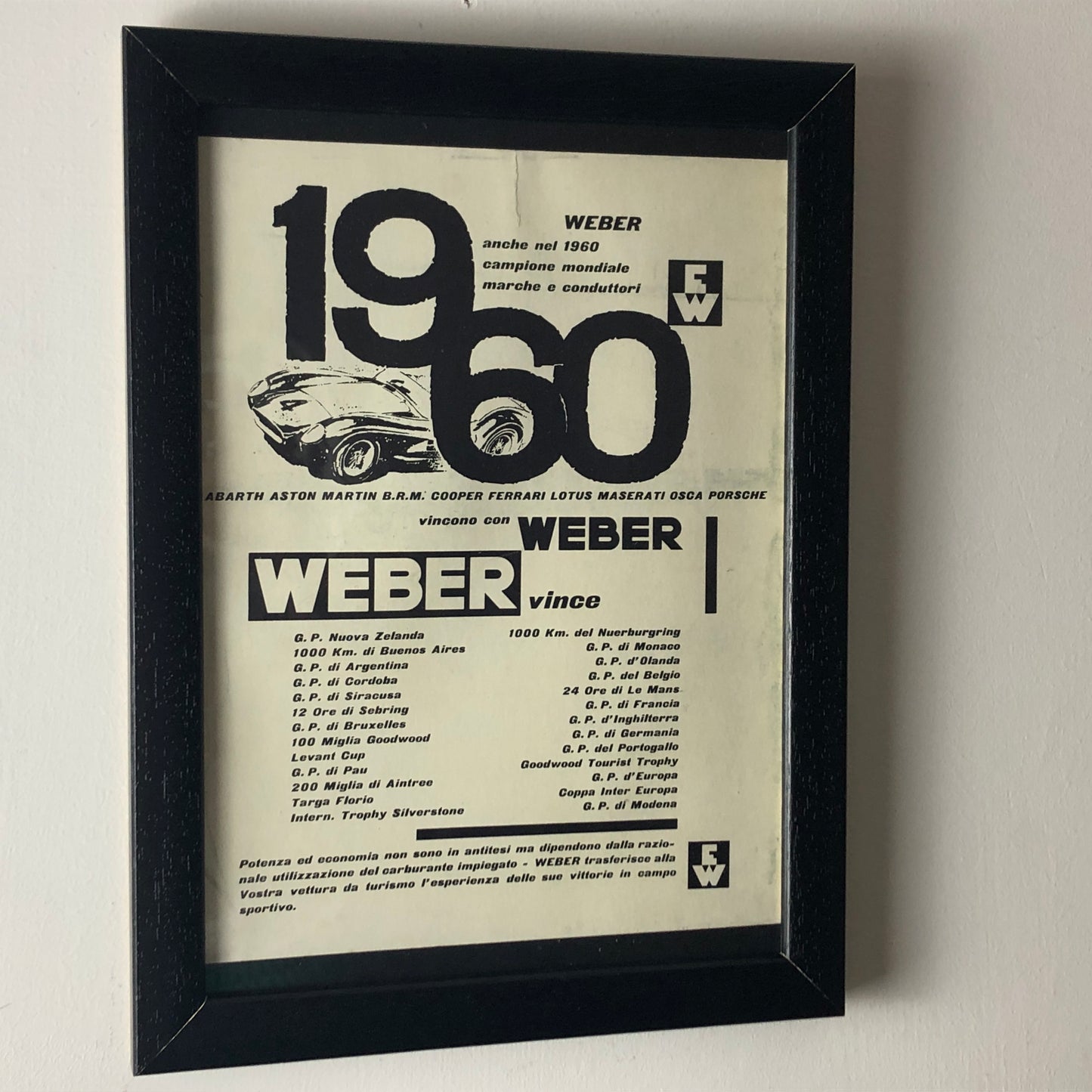 Weber, Pubblicità Anno 1960 Carburatori Weber Campione del Mondo Disegnata da Antonio de Giusti