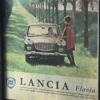 Lancia, Pubblicità Anno 1960 Lancia Flavia con Didascalia in Italiano - Raggi's Collectibles' Automotive Art