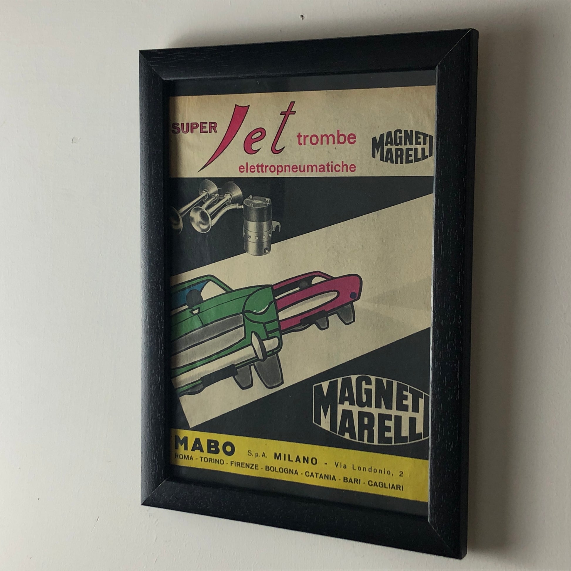 Magneti Marelli, Pubblicità Anno 1960 Magneti Marelli Super Jet Trombe Elettropneumatiche Disegnata dallo Studio Dalla Costa. - Raggi's Collectibles' Automotive Art