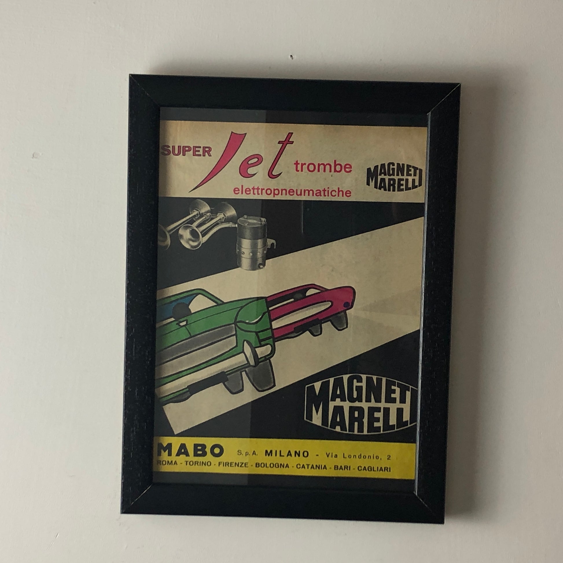 Magneti Marelli, Pubblicità Anno 1960 Magneti Marelli Super Jet Trombe Elettropneumatiche Disegnata dallo Studio Dalla Costa. - Raggi's Collectibles' Automotive Art