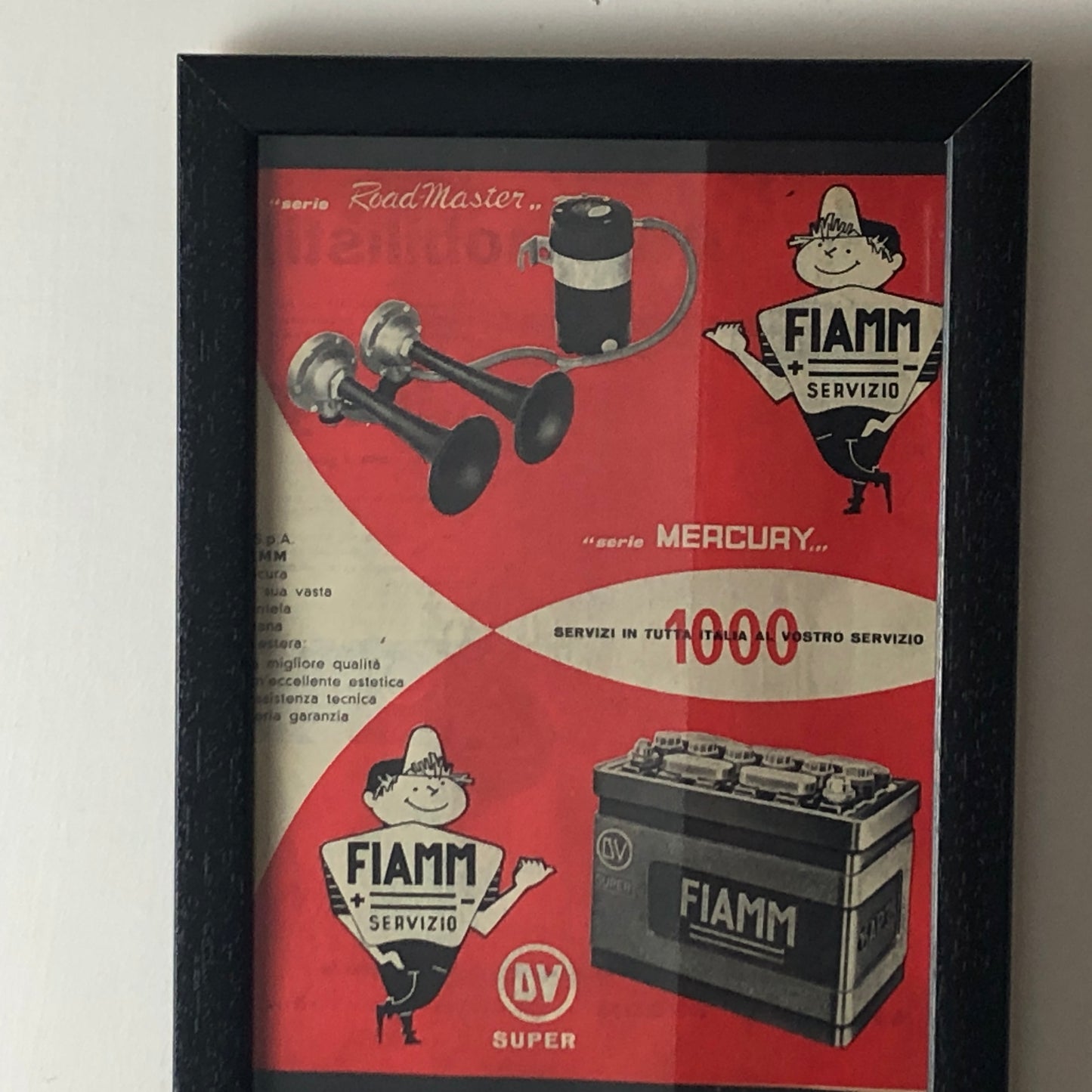 FIAMM, Pubblicità Anno 1960 FIAMM Trombe Elettropneumatiche Road Master e Batterie Mercury