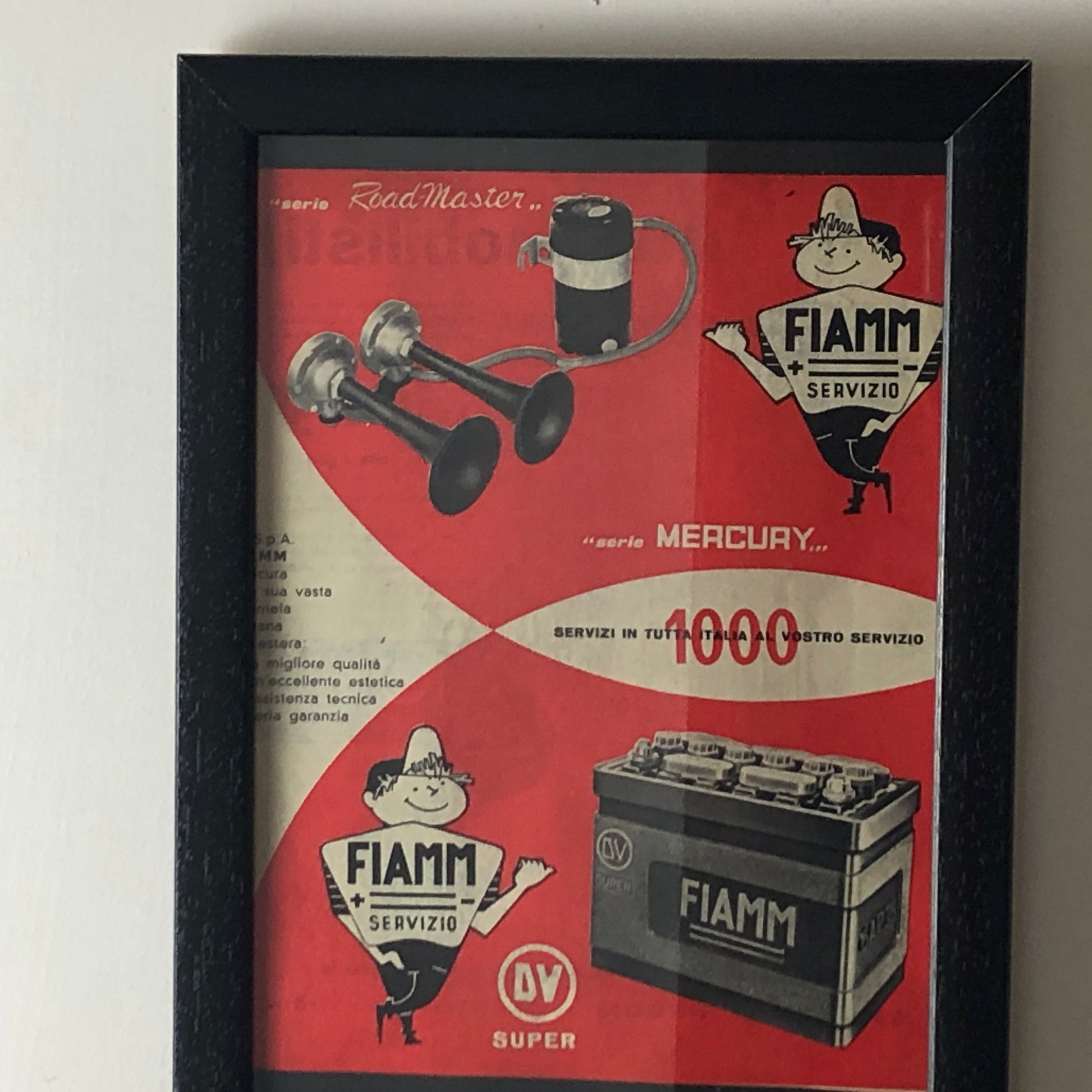 FIAMM, Pubblicità Anno 1960 FIAMM Trombe Elettropneumatiche Road Master e Batterie Mercury - Raggi's Collectibles' Automotive Art