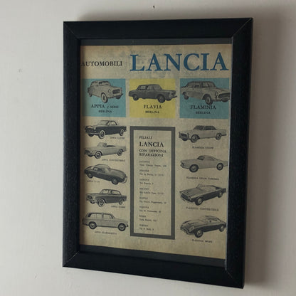 Lancia, Pubblicità Anno 1960 Gamma Lancia ed Elenco Filiali con Officina di Riparazioni - Raggi's Collectibles' Automotive Art