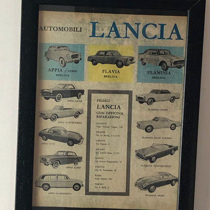 Lancia, Pubblicità Anno 1960 Gamma Lancia ed Elenco Filiali con Officina di Riparazioni - Raggi's Collectibles' Automotive Art