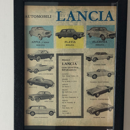 Lancia, Pubblicità Anno 1960 Gamma Lancia ed Elenco Filiali con Officina di Riparazioni - Raggi's Collectibles' Automotive Art