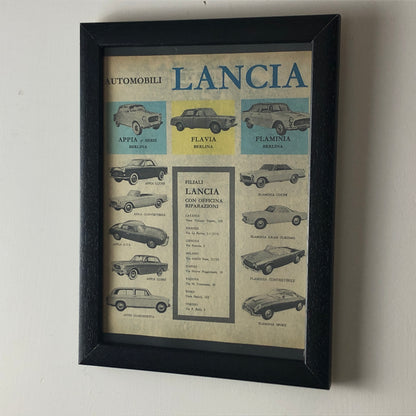 Lancia, Pubblicità Anno 1960 Gamma Lancia ed Elenco Filiali con Officina di Riparazioni - Raggi's Collectibles' Automotive Art