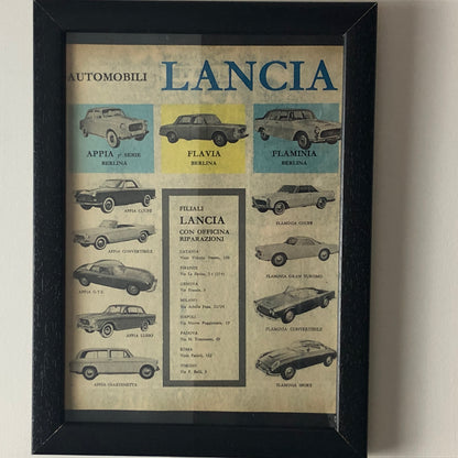 Lancia, Pubblicità Anno 1960 Gamma Lancia ed Elenco Filiali con Officina di Riparazioni - Raggi's Collectibles' Automotive Art