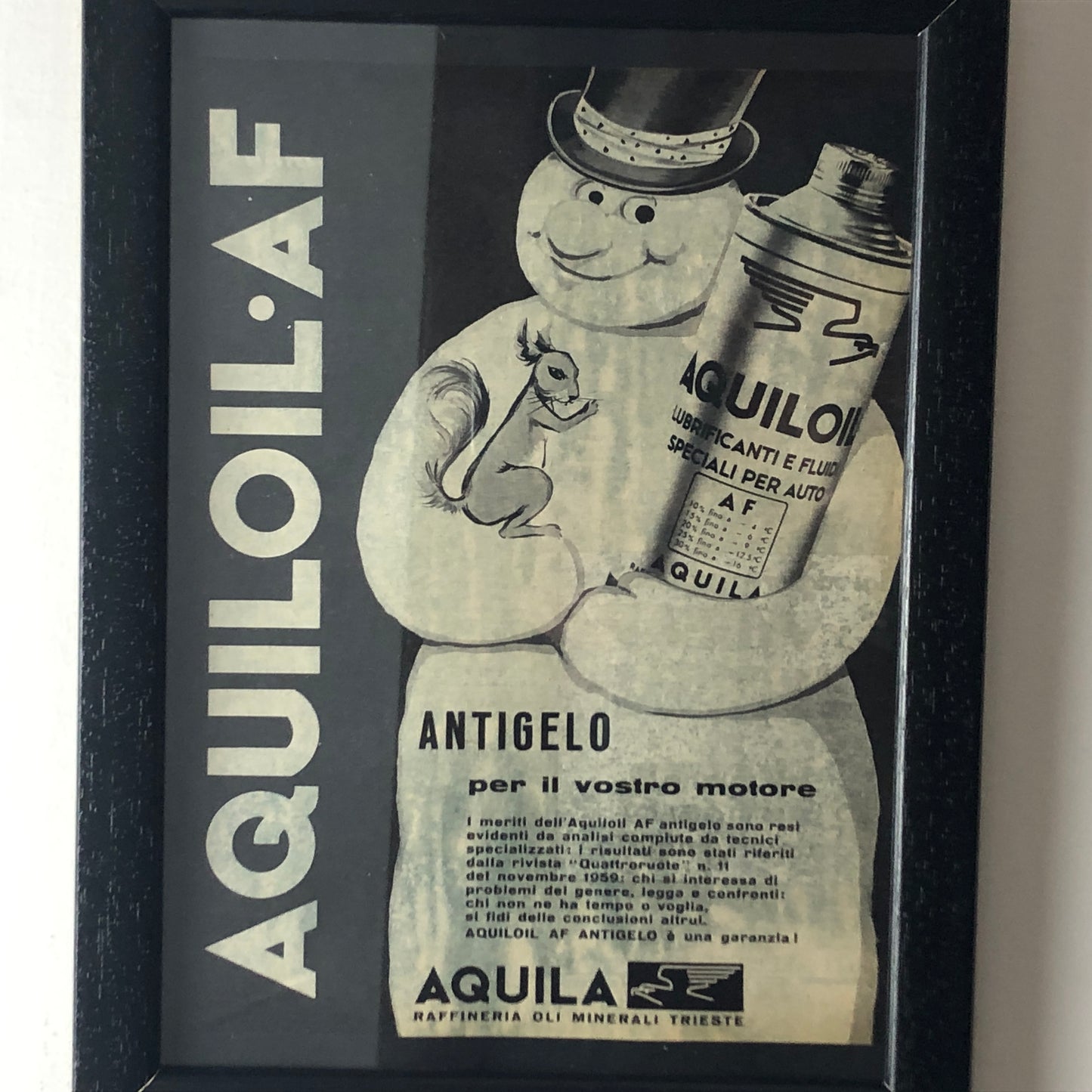Aquila Mineral Oil Refinery Trieste Advertisement Year 1960 Antifreeze Aquiloil AF