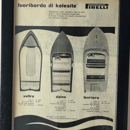 Pirelli, Pubblicità Anno 1960 Gamma Pirelli Fuoribordo di Kelesite con Listino Prezzi - Raggi's Collectibles' Automotive Art