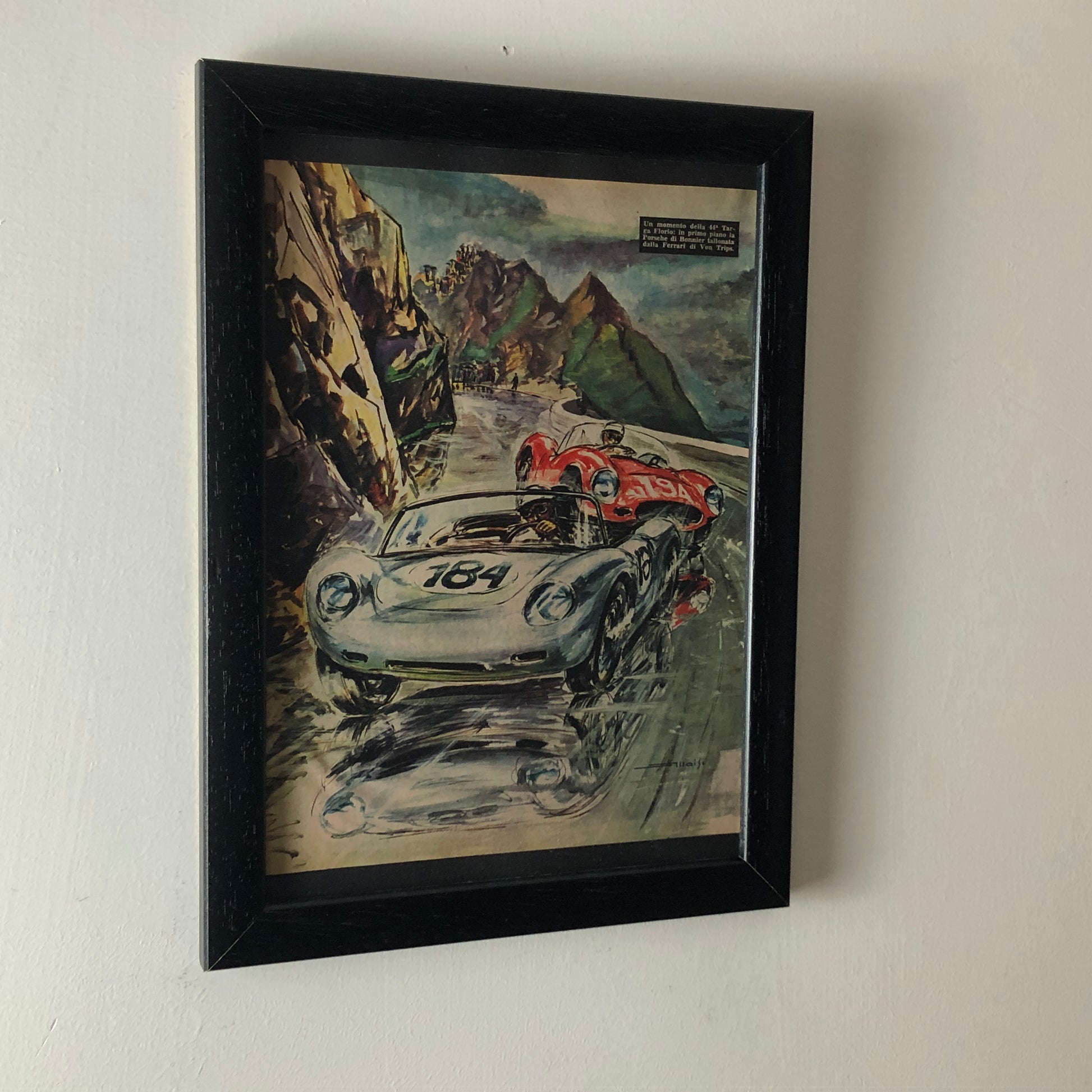 Targa Florio, Illustrazione di Giovanni Alloisi Anno 1960 44° Targa Florio Porsche 718 RS Spyder Bonnier Ferrari Dino 276 S Von Trips - Raggi's Collectibles' Automotive Art