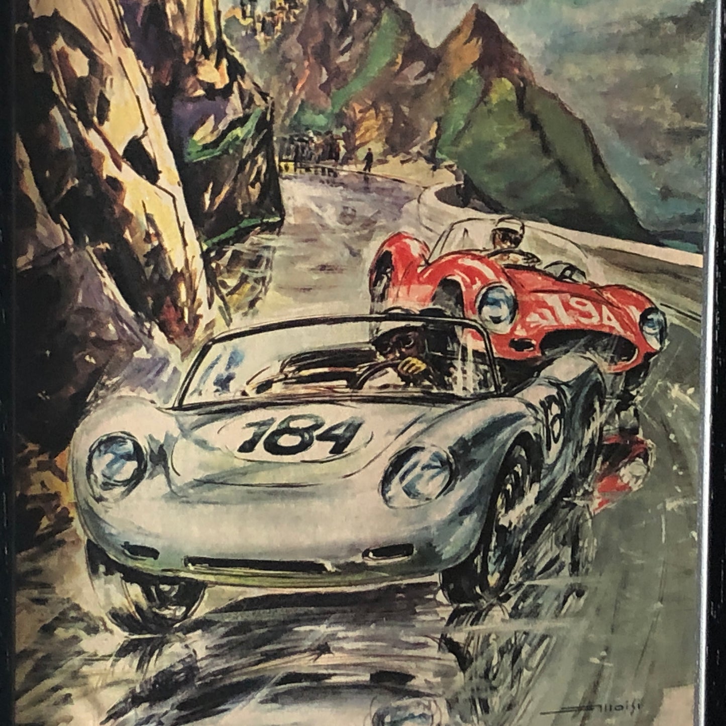Targa Florio, Illustration by Giovanni Alloisi Year 1960 44th Targa Florio Porsche 718 RS Spyder Bonnier Ferrari Dino 276 S Von Trips