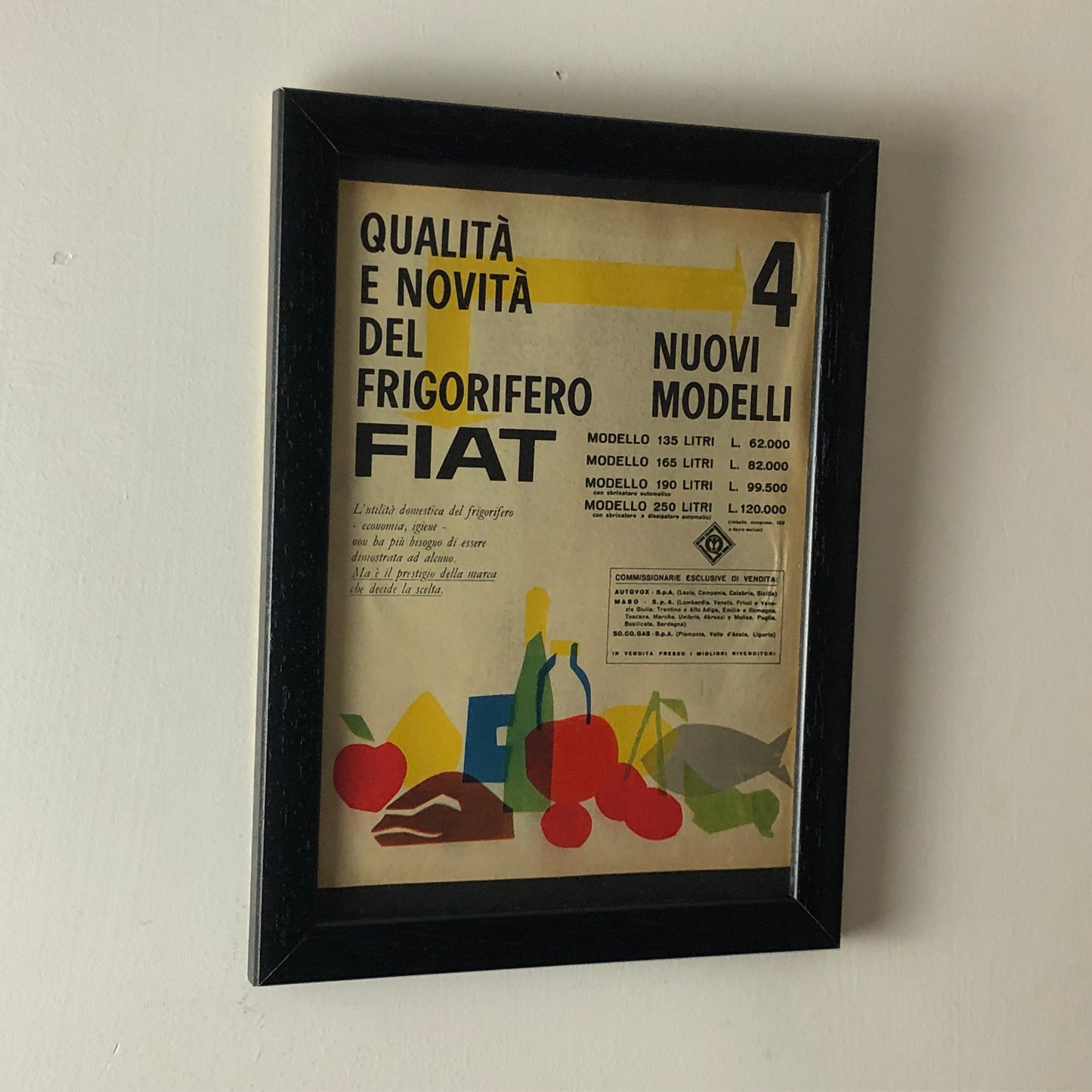 Fiat, Pubblicità Anno 1960 Gamma Frigorifero FIAT con Listino Prezzi e Didascalia in Italiano