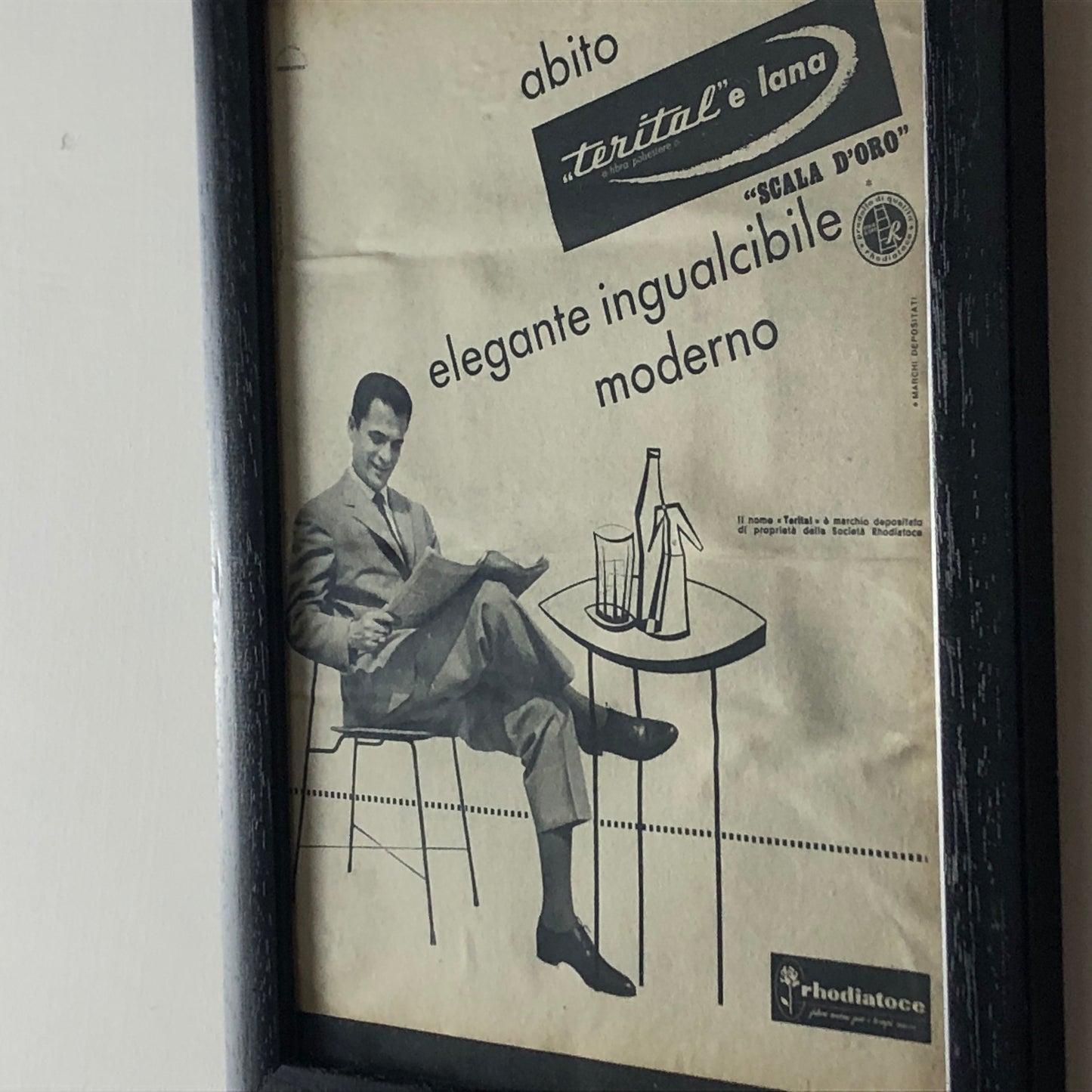 Rhodiatoce, Pubblicità Anno 1960 Abito in Terital e Lana Rhodiatoce con Didascalia in Italiano