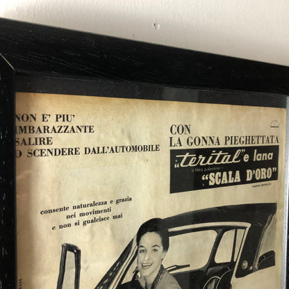 Rhodiatoce, Pubblicità Anno 1960 Gonna in Terital e Lana Rhodiatoce con Didascalia in Italiano - Raggi's Collectibles' Automotive Art