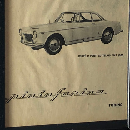 Pininfarina, Pubblicità Anno 1960 Coupé 2 Posti Pininfarina su Telaio Fiat 1500 - Raggi's Collectibles' Automotive Art