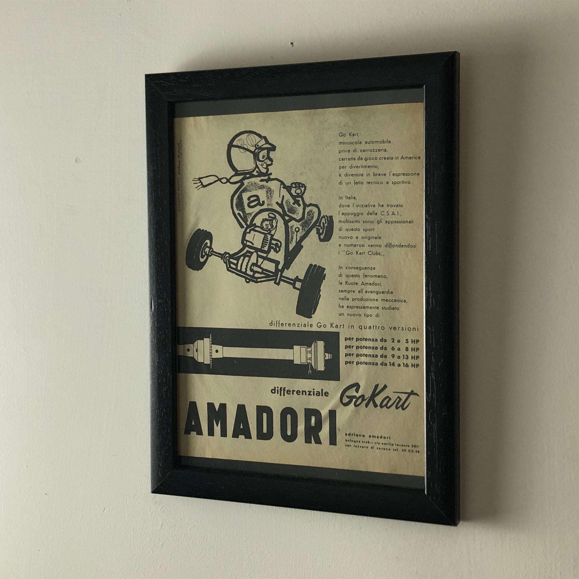 Amadori, Pubblicità Anno 1960 Differenziale per Go Kart Amadori Disegnata da Antonio de Giusti - Raggi's Collectibles' Automotive Art