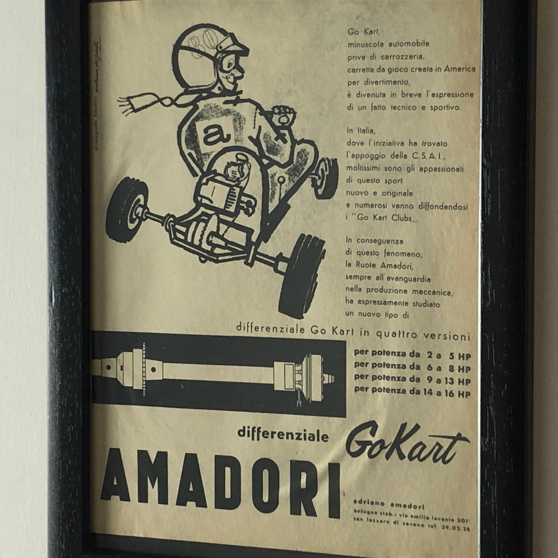 Amadori, Pubblicità Anno 1960 Differenziale per Go Kart Amadori Disegnata da Antonio de Giusti - Raggi's Collectibles' Automotive Art