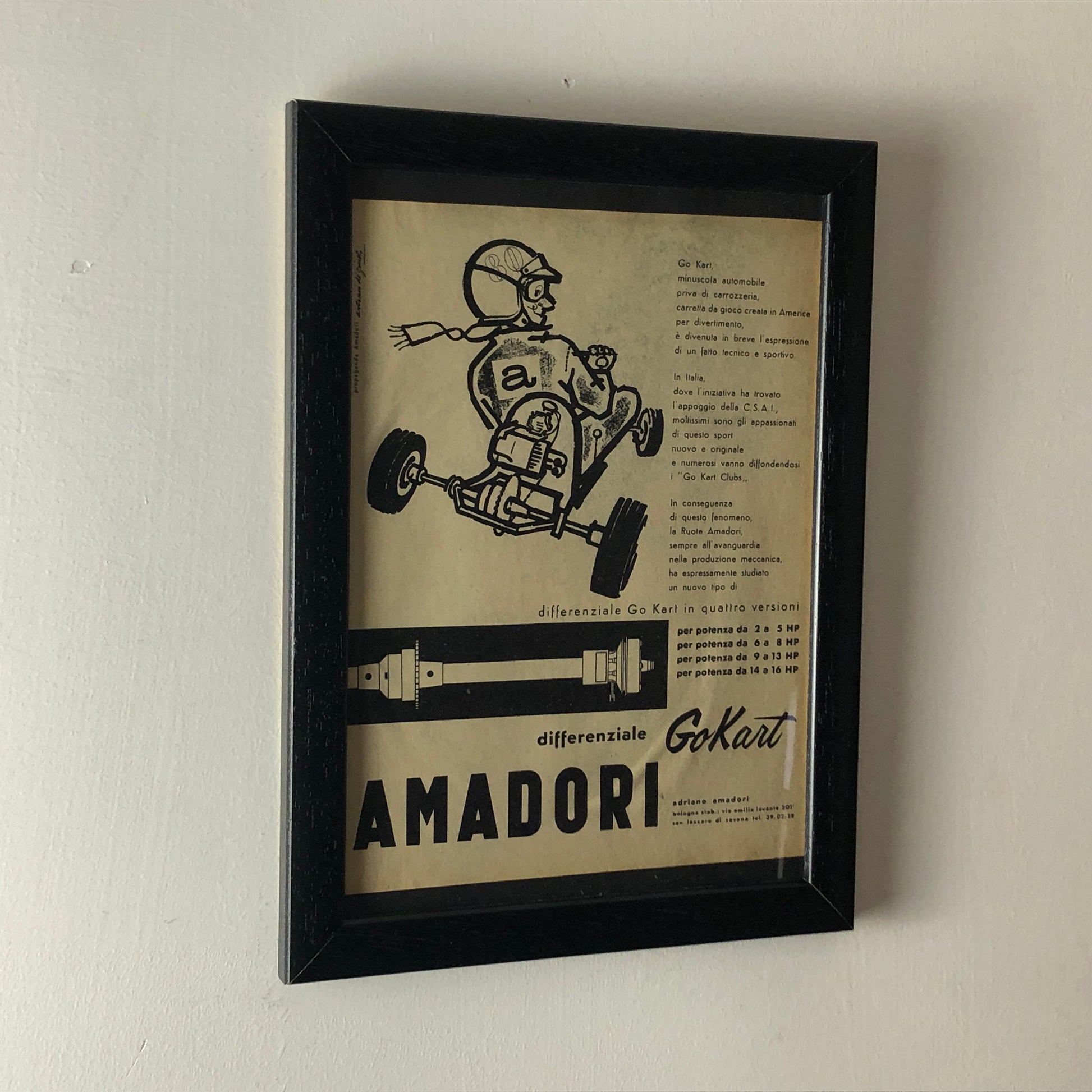 Amadori, Pubblicità Anno 1960 Differenziale per Go Kart Amadori Disegnata da Antonio de Giusti - Raggi's Collectibles' Automotive Art