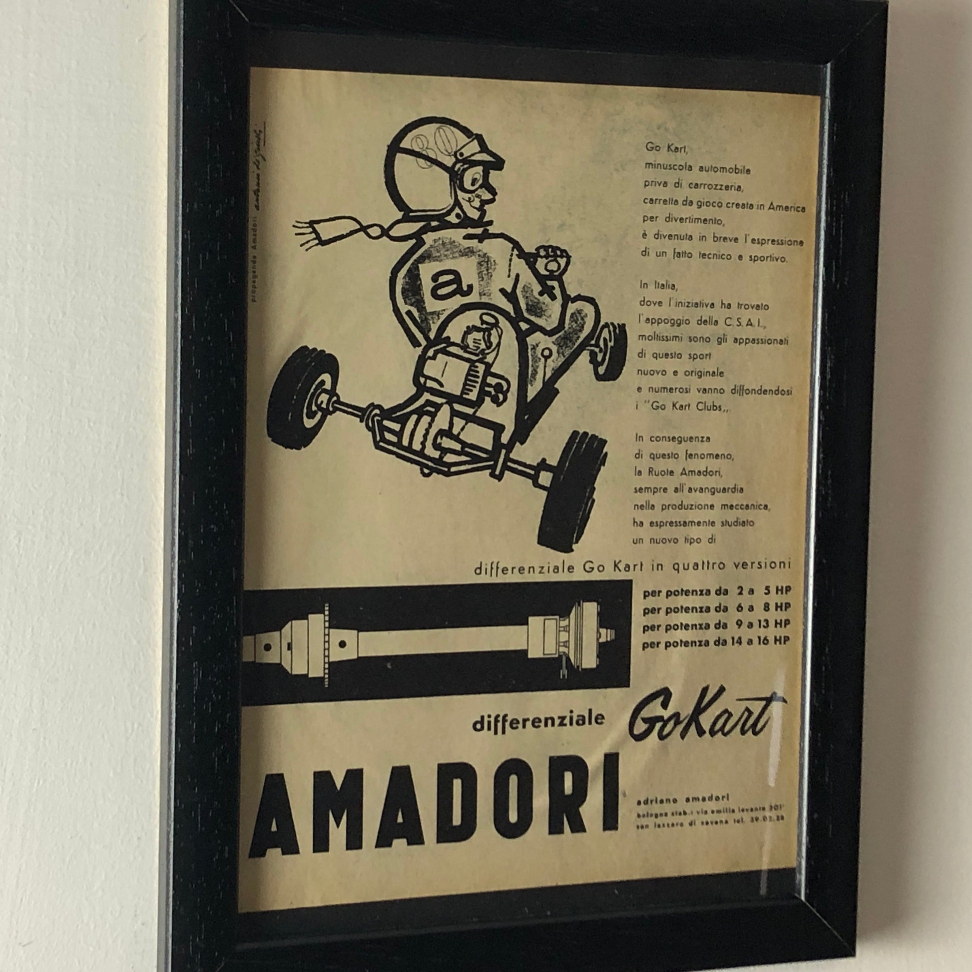 Amadori, Pubblicità Anno 1960 Differenziale per Go Kart Amadori Disegnata da Antonio de Giusti - Raggi's Collectibles' Automotive Art