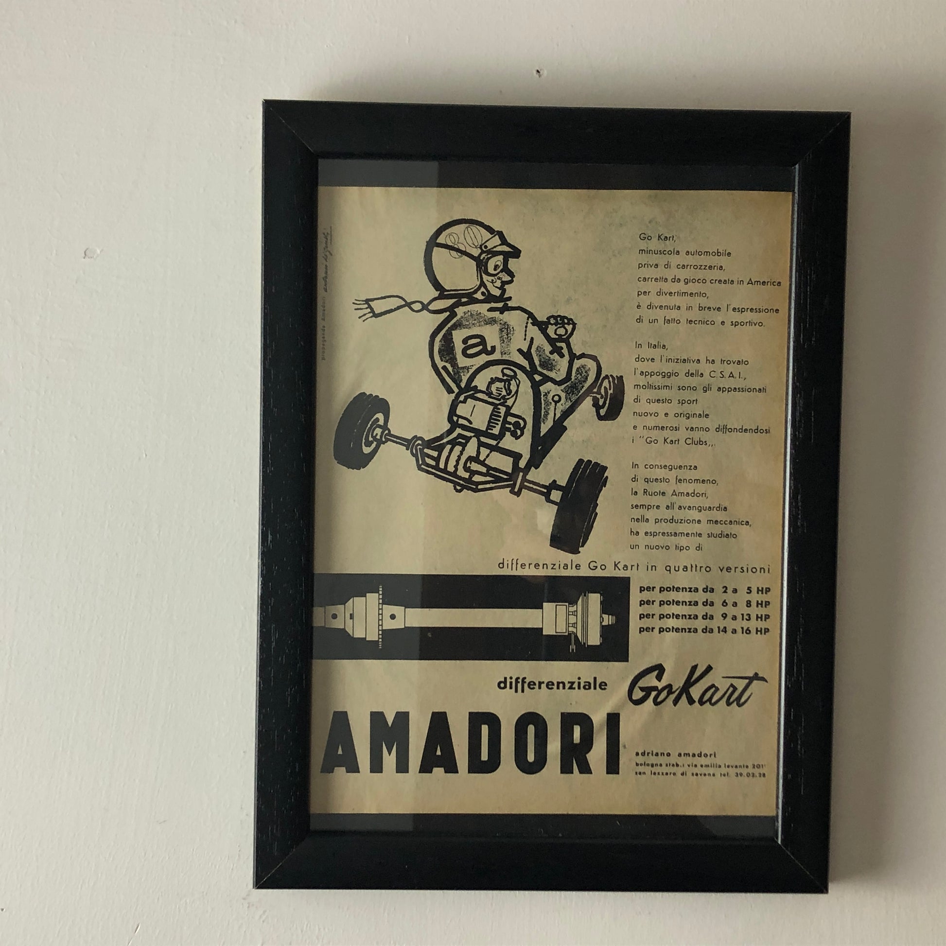 Amadori, Pubblicità Anno 1960 Differenziale per Go Kart Amadori Disegnata da Antonio de Giusti - Raggi's Collectibles' Automotive Art